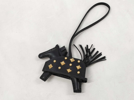 HERMES Rodeo PM Charm, Robeo Cool Rock Studs, So Black Gold Hardware, K Stamped Charm