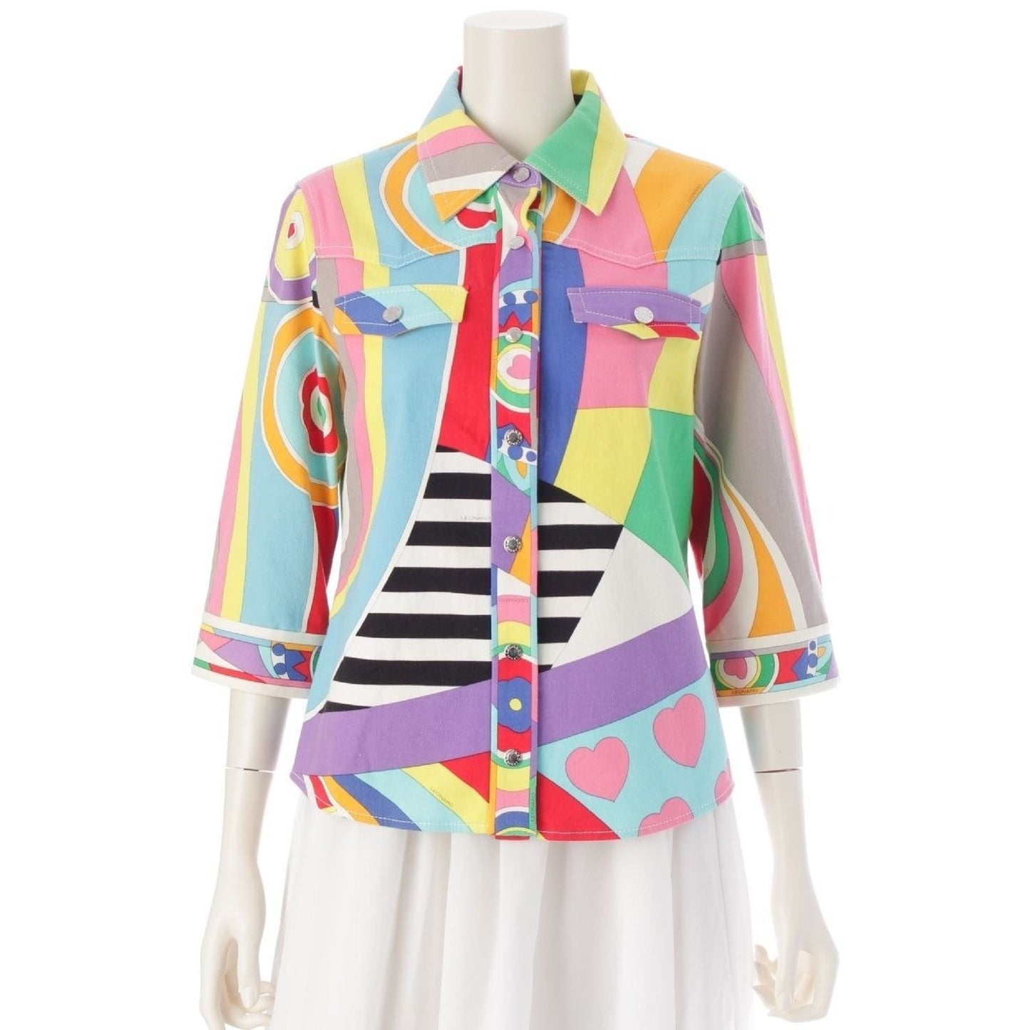 LEONARD LEONARD Cotton All-Over Print Jacket Long Sleeve Shirt Multicolor Size 40 Jacket