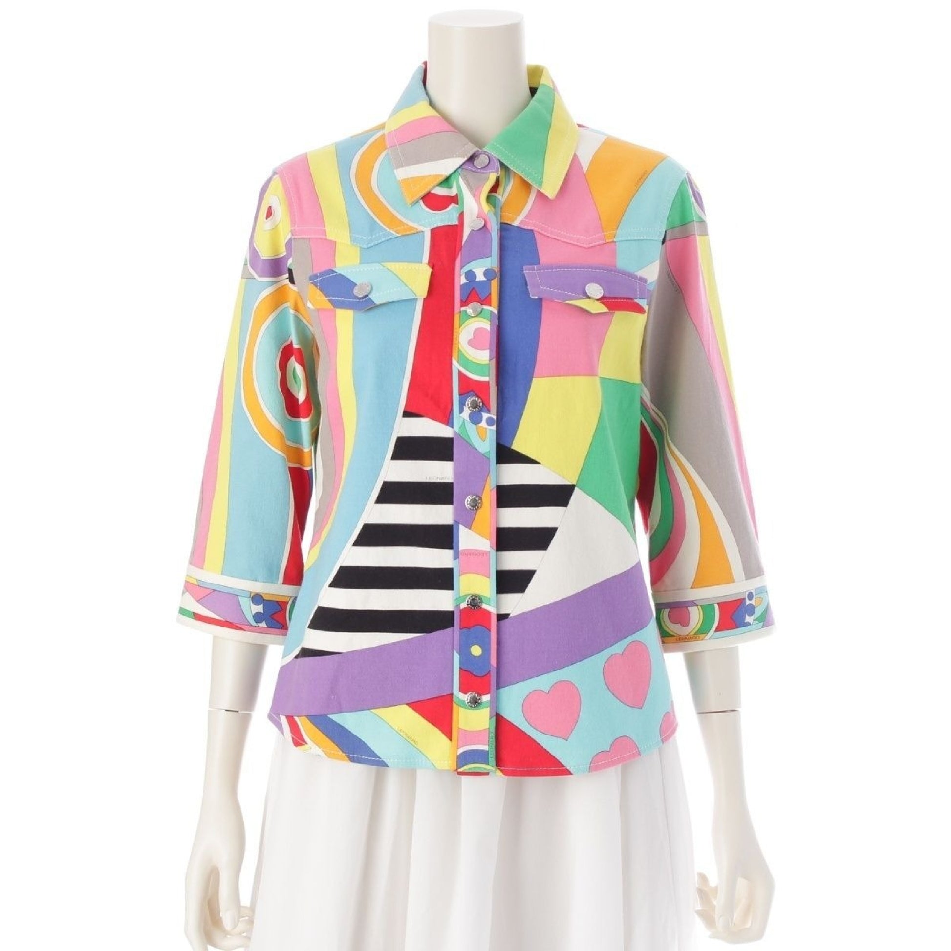 LEONARD LEONARD Cotton All-Over Print Jacket Long Sleeve Shirt Multicolor Size 40 Jacket