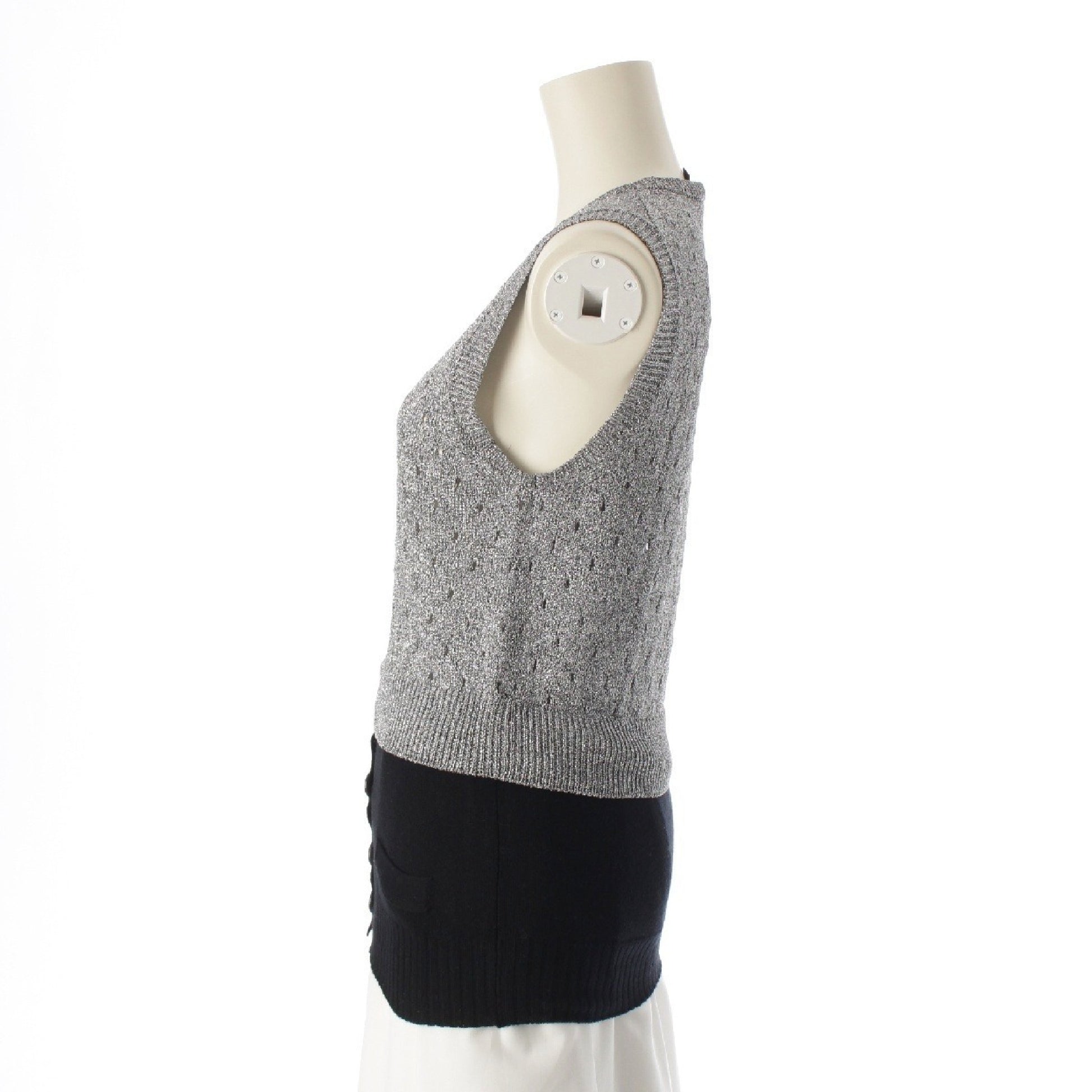 LOUIS VUITTON Cashmere Sleeveless Sweater Black Silver Size S Tops