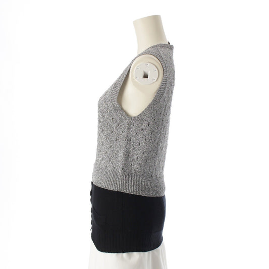 LOUIS VUITTON Cashmere Sleeveless Sweater Black Silver Size S Tops