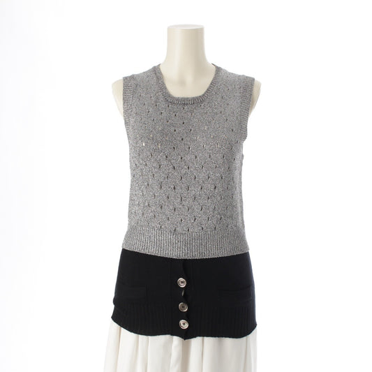 LOUIS VUITTON Cashmere Sleeveless Sweater Black Silver Size S Tops