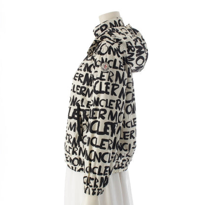 MONCLER HANOI Nylon Logo All-Over Print Hooded Nylon Jacket in Off-White and Black, Kids Size 12