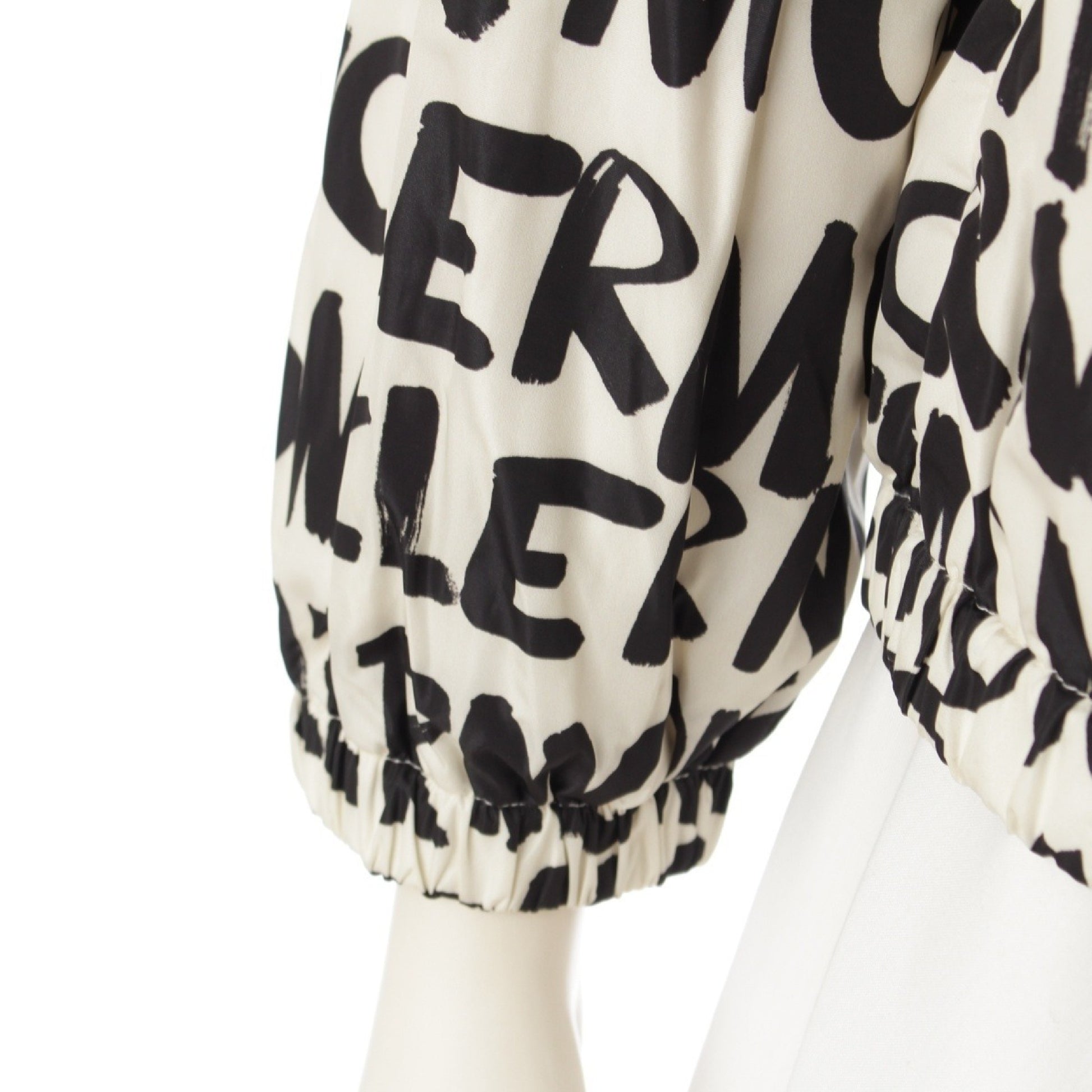 MONCLER HANOI Nylon Logo All-Over Print Hooded Nylon Jacket in Off-White and Black, Kids Size 12