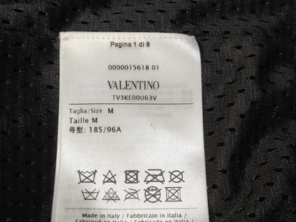 VALENTINO Stadium Jacket with Front Logo, Leather Arms, Logo Print, Zip-Up Blouson, Black