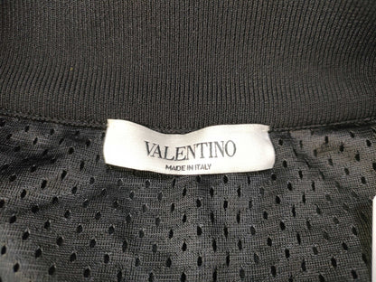 VALENTINO Stadium Jacket with Front Logo, Leather Arms, Logo Print, Zip-Up Blouson, Black