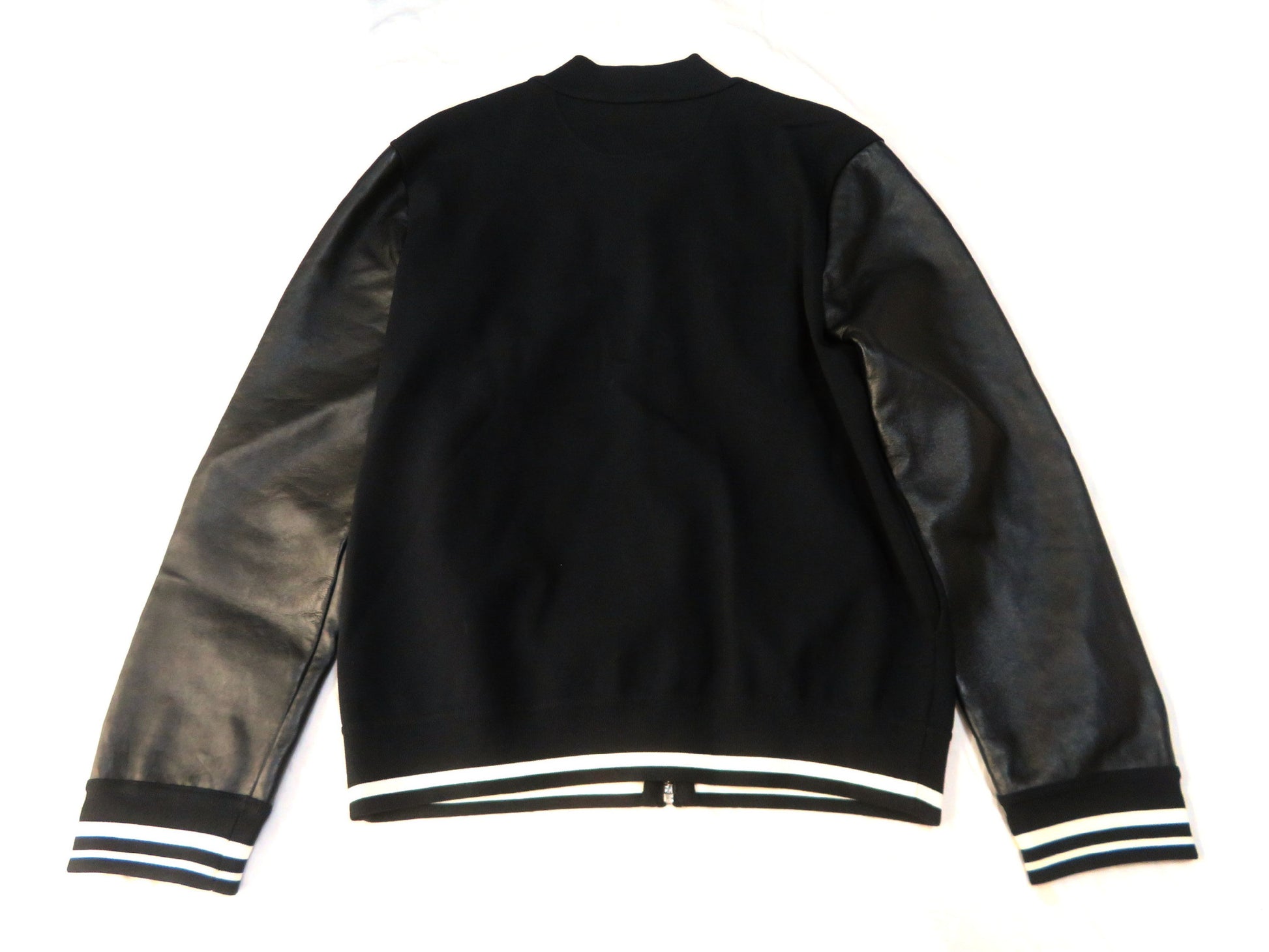 VALENTINO Stadium Jacket with Front Logo, Leather Arms, Logo Print, Zip-Up Blouson, Black