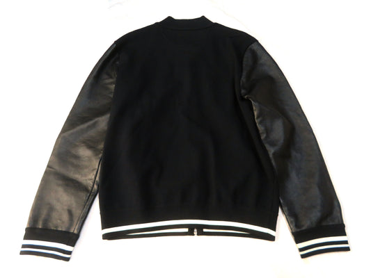VALENTINO Stadium Jacket with Front Logo, Leather Arms, Logo Print, Zip-Up Blouson, Black