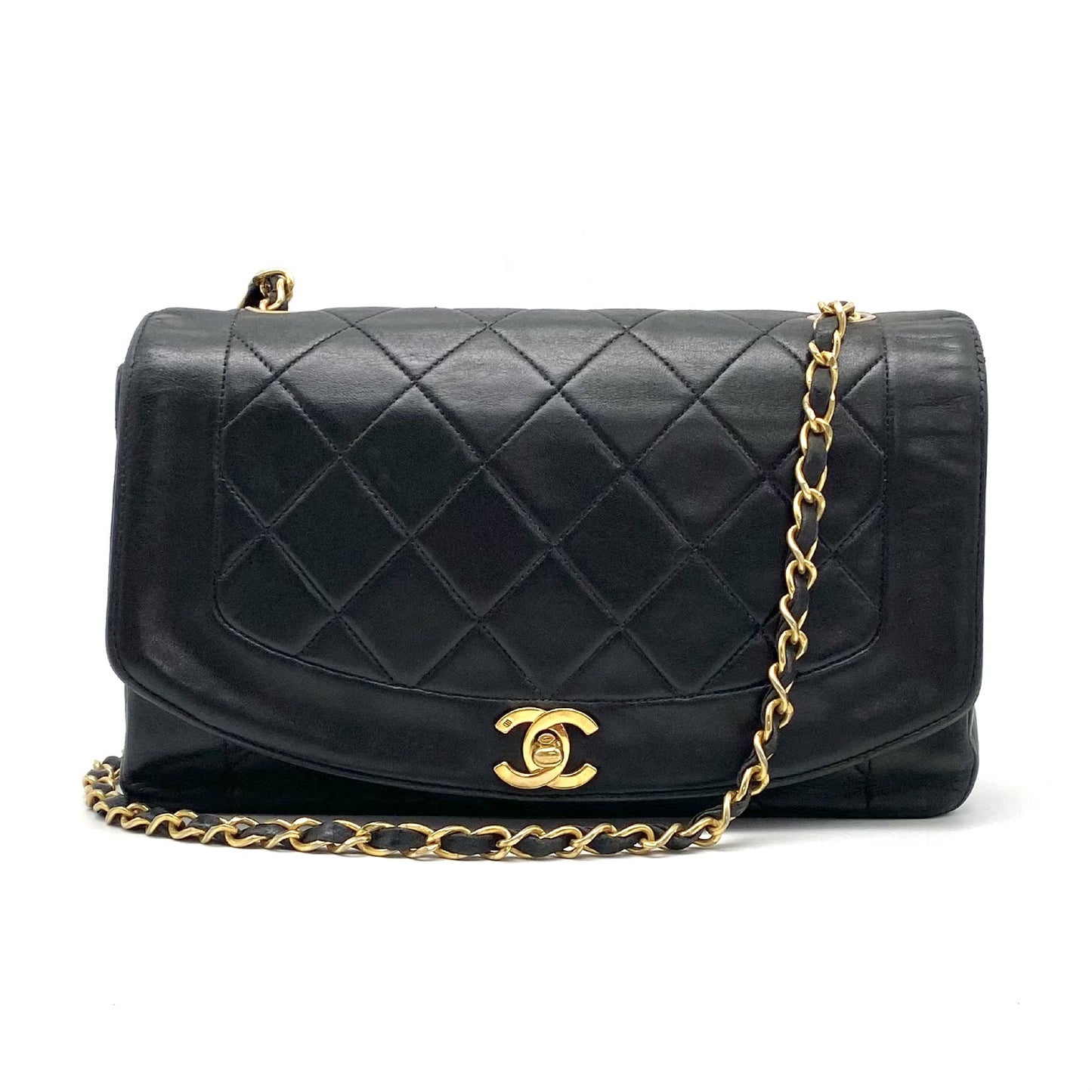 CHANEL CHANEL Matelasse Diana Turnlock Coco Mark Lambskin Chain Shoulder Bag