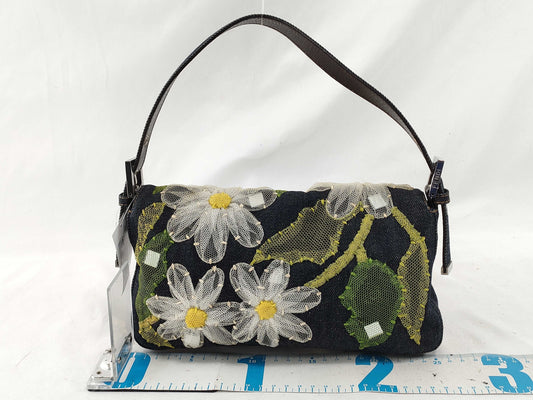 FENDI Mamma Fendi Denim Mamma Bucket Beaded Handbag