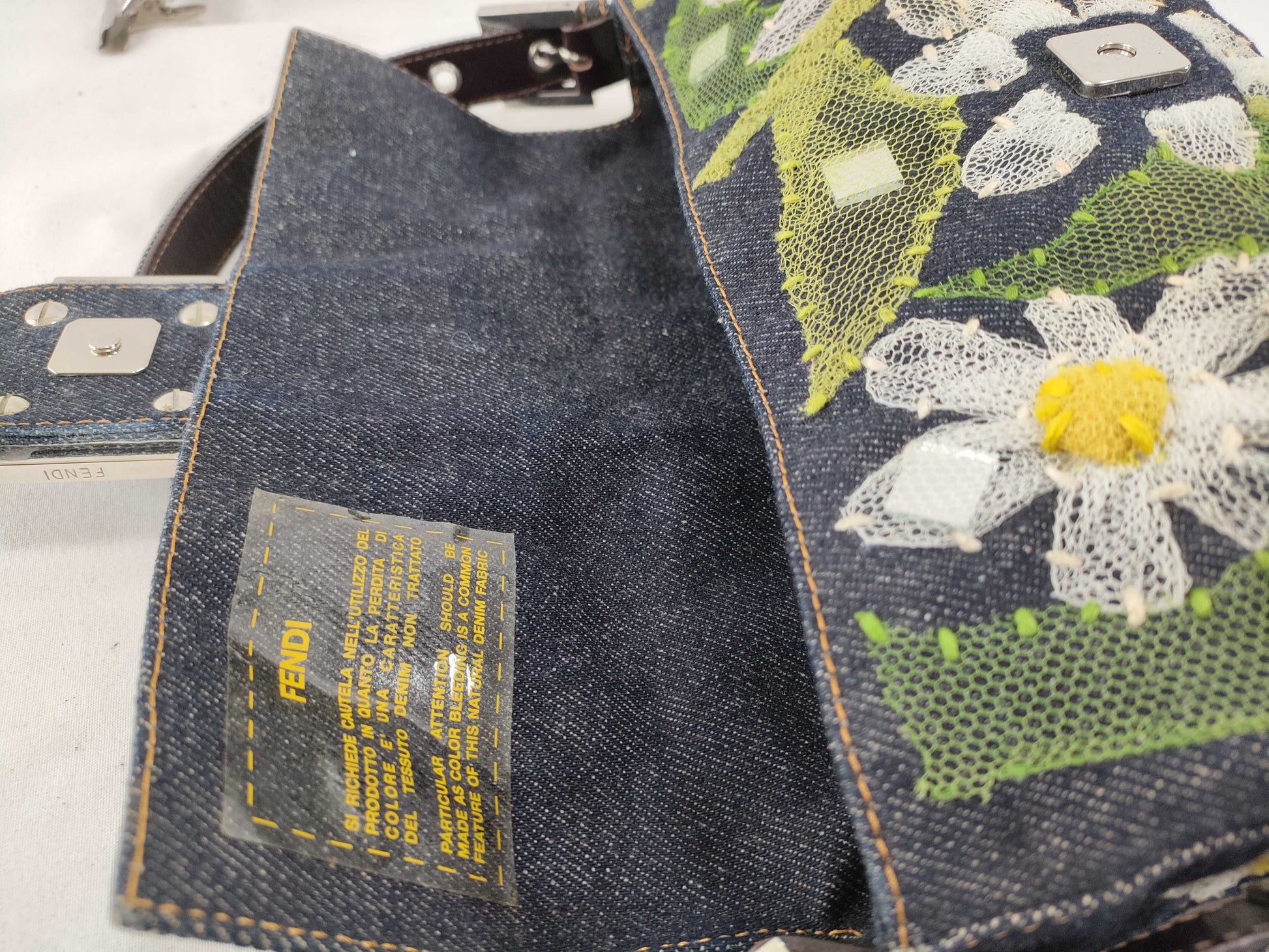 FENDI Mamma Fendi Denim Mamma Bucket Beaded Handbag