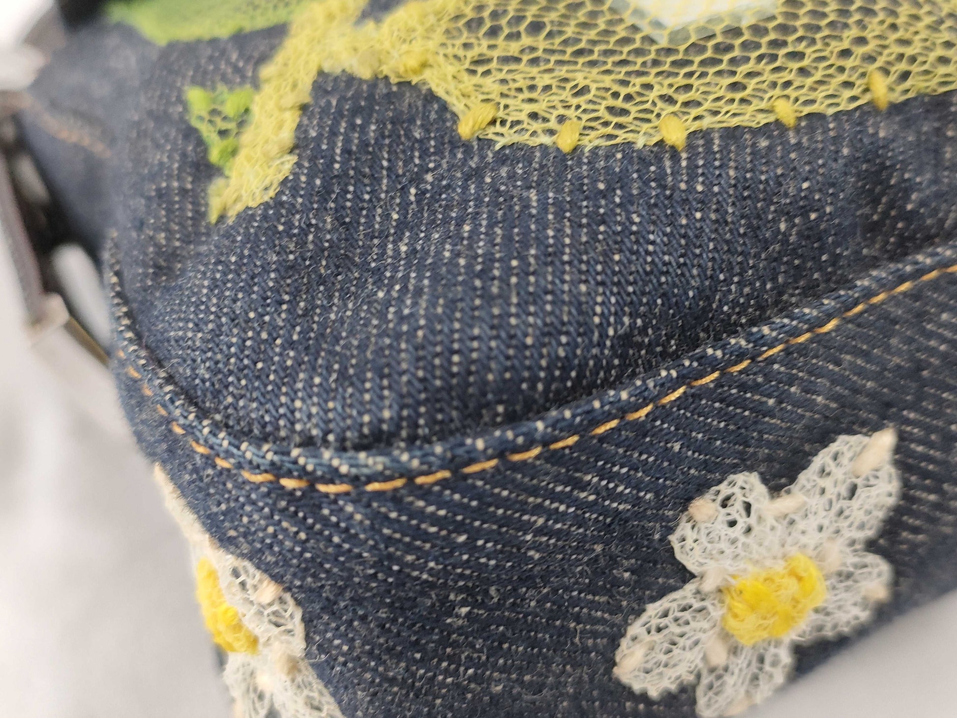 FENDI Mamma Fendi Denim Mamma Bucket Beaded Handbag