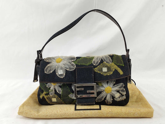 FENDI Mamma Fendi Denim Mamma Bucket Beaded Handbag