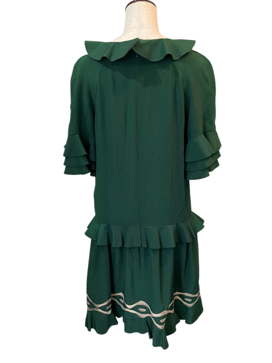 FENDI FENDI Silk Dress with Ruffles, Green, Made in Italy, Size 38