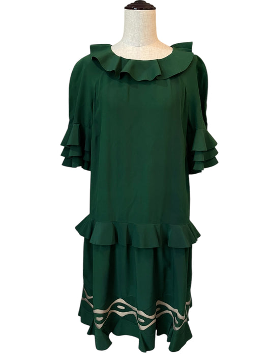 FENDI FENDI Silk Dress with Ruffles, Green, Made in Italy, Size 38