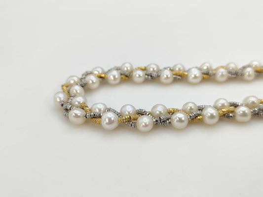 Semi-round pearl, diameter approximately 5.0-5.7mm, sterling silver/metal, 26.2g necklace 