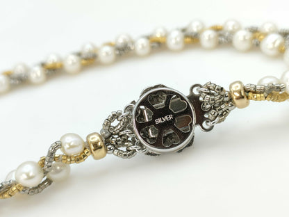 Semi-round pearl, diameter approximately 5.0-5.7mm, sterling silver/metal, 26.2g necklace 