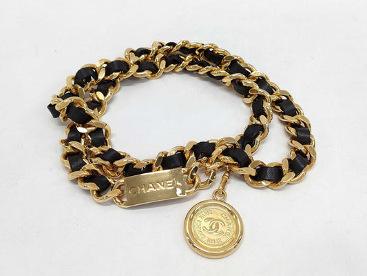 CHANEL CHANEL Women's Used Chain Belt, Approx. Size 83, Gold/Black