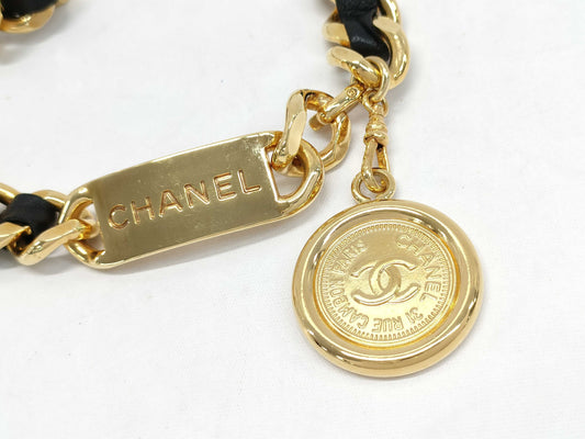 CHANEL CHANEL Women's Used Chain Belt, Approx. Size 83, Gold/Black