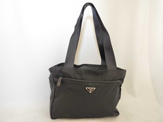 PRADA Nylon PRADA B6672 Tessuto Leather Black B Tote Bag