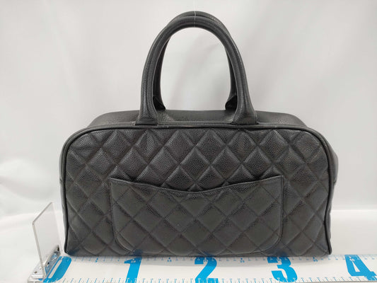 CHANEL Caviar Skin Large Coco Mark Bowling Handbag