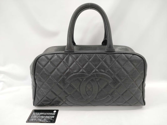 CHANEL Caviar Skin Large Coco Mark Bowling Handbag