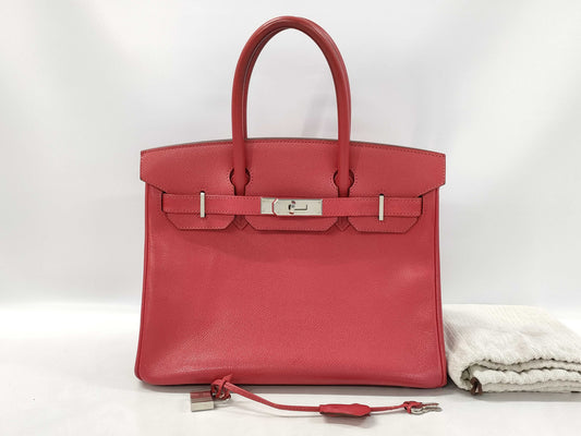 HERMES Birkin 30 Red with Silver Hardware, Medium Handbag