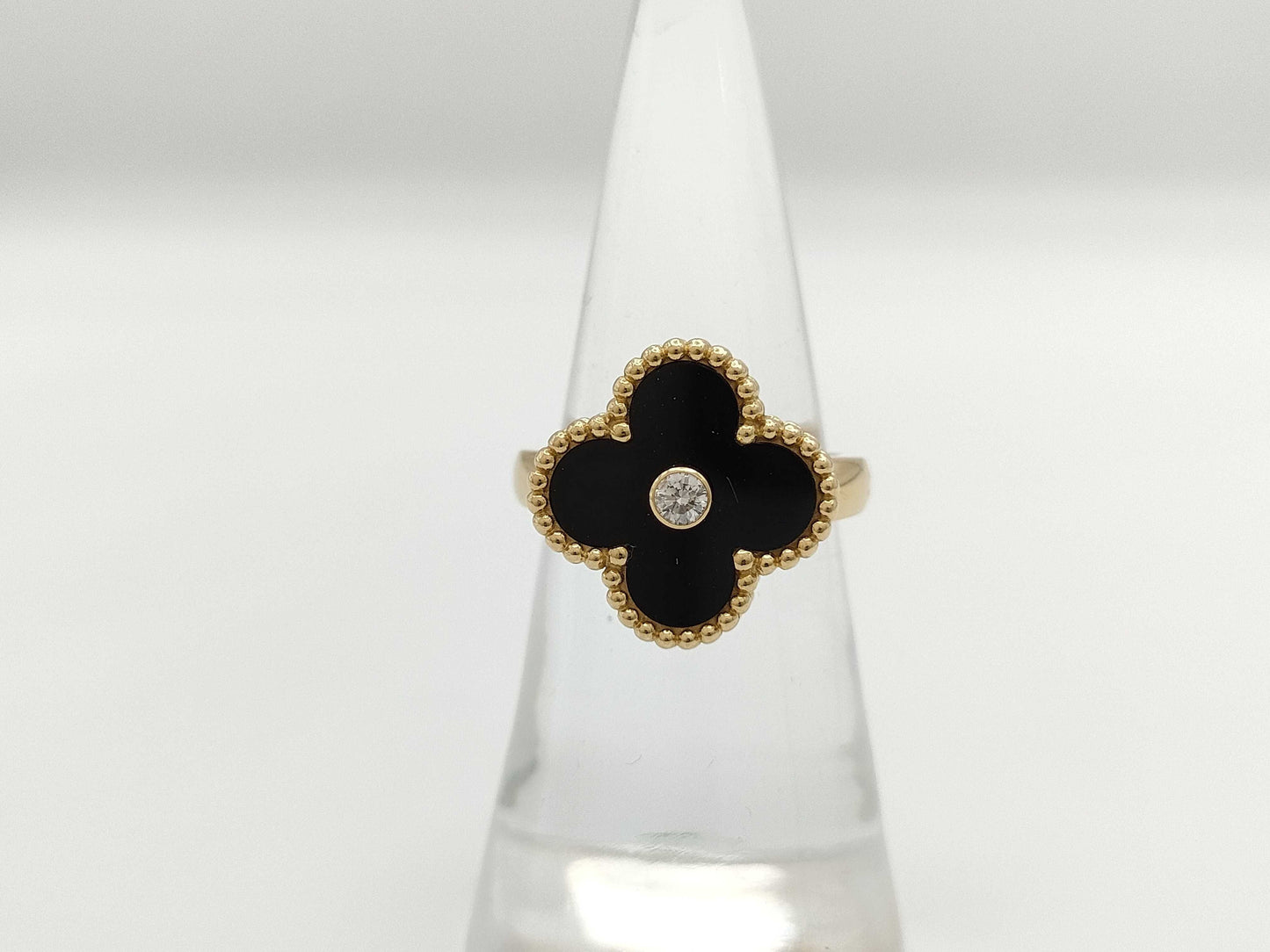 Van Cleef & Arpels Vintage Alhambra #49 Onyx 1PD Yellow Gold Au750 6.6g Ring 