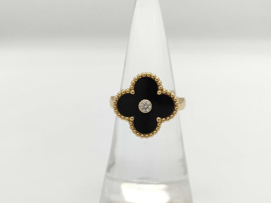Van Cleef & Arpels Vintage Alhambra #49 Onyx 1PD Yellow Gold Au750 6.6g Ring 