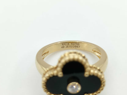 Van Cleef & Arpels Vintage Alhambra #49 Onyx 1PD Yellow Gold Au750 6.6g Ring 