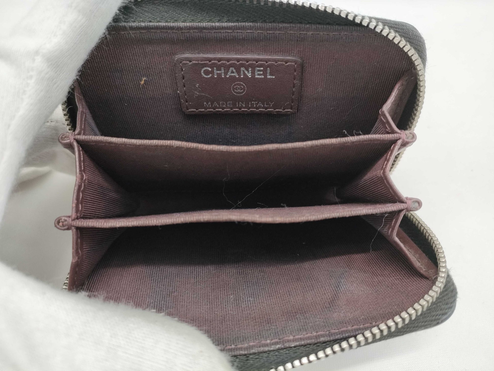 CHANEL Caviar Card Case, Black, 31395257, Round Zipper Coin Case