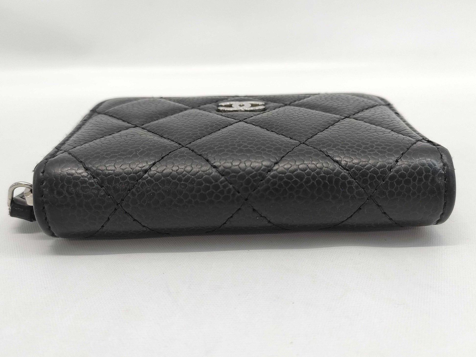 CHANEL Caviar Card Case, Black, 31395257, Round Zipper Coin Case