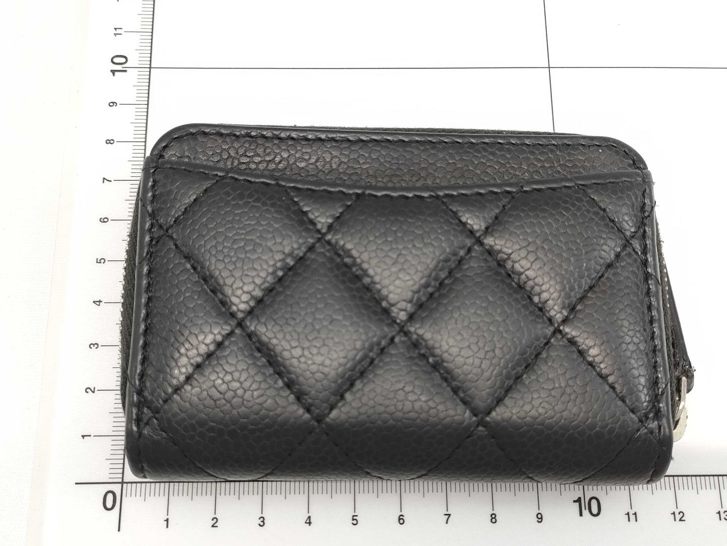 CHANEL Caviar Card Case, Black, 31395257, Round Zipper Coin Case