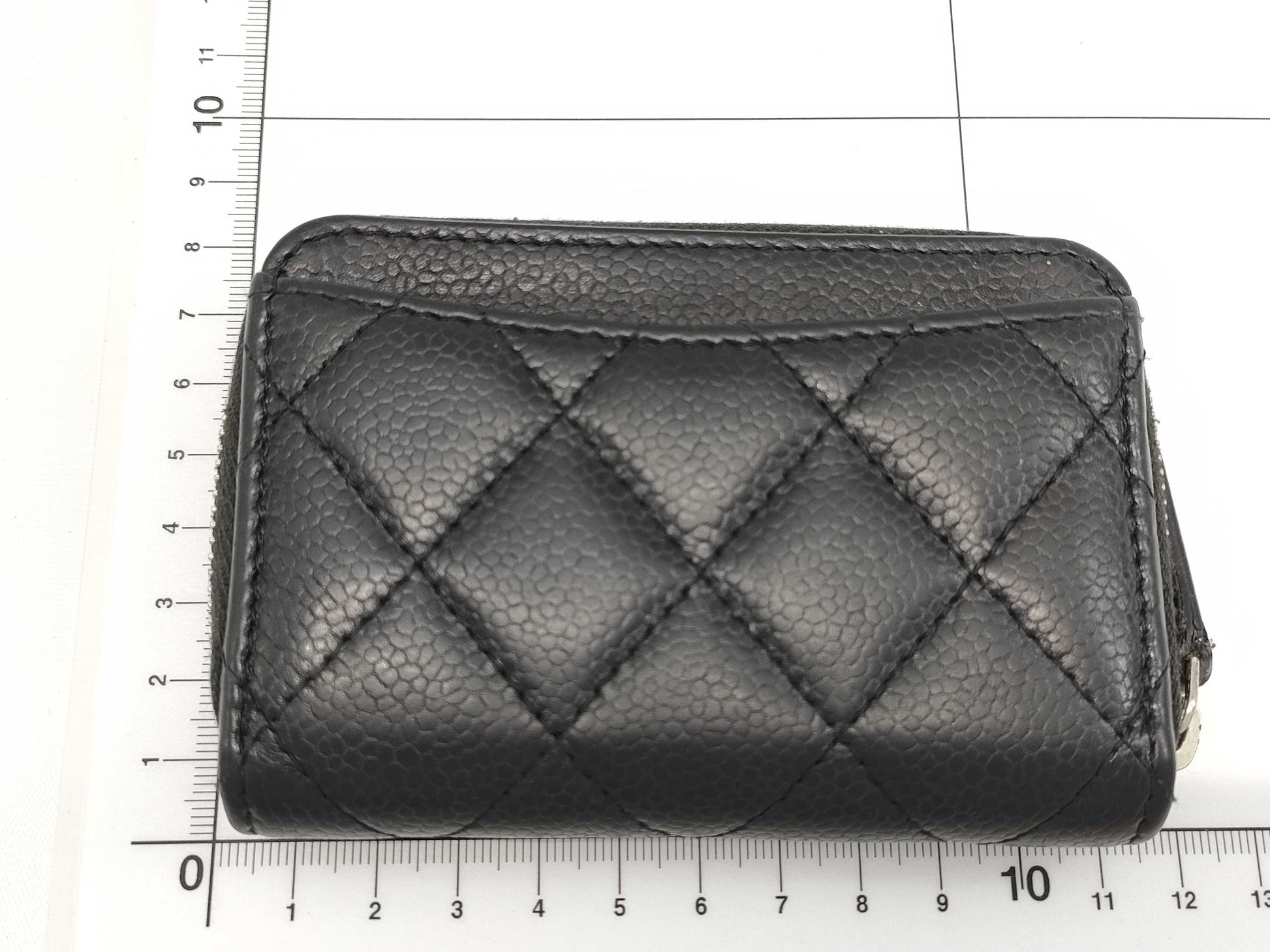 CHANEL Caviar Card Case, Black, 31395257, Round Zipper Coin Case