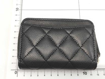 CHANEL Caviar Card Case, Black, 31395257, Round Zipper Coin Case