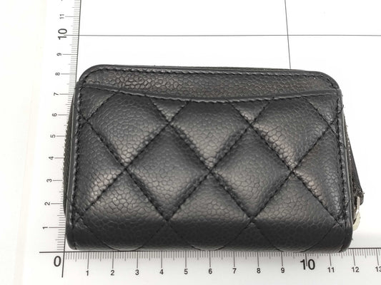CHANEL Caviar Card Case, Black, 31395257, Round Zipper Coin Case
