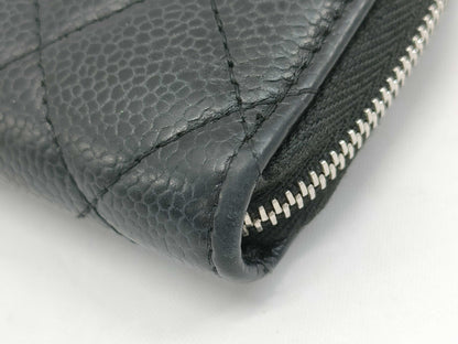 CHANEL Caviar Card Case, Black, 31395257, Round Zipper Coin Case