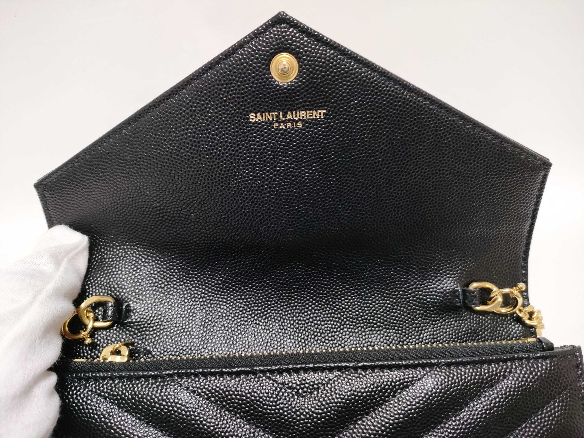 SAINT LAURENT Yves Saint Laurent Caviar Leather Chain Shoulder Bag with YSL Hardware