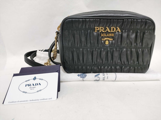 PRADA PRADA 1BH112 Logo Gathered Nappa Leather Crossbody Shoulder Bag with G Card