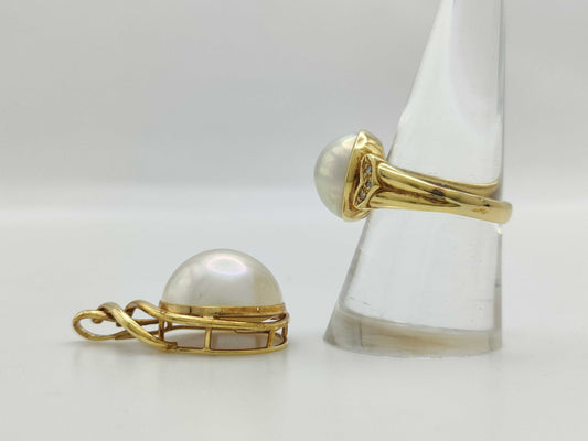 Mabe pearl diameter approximately 10.0-16.2mm D0.04ct K18 12.7g Other small items 