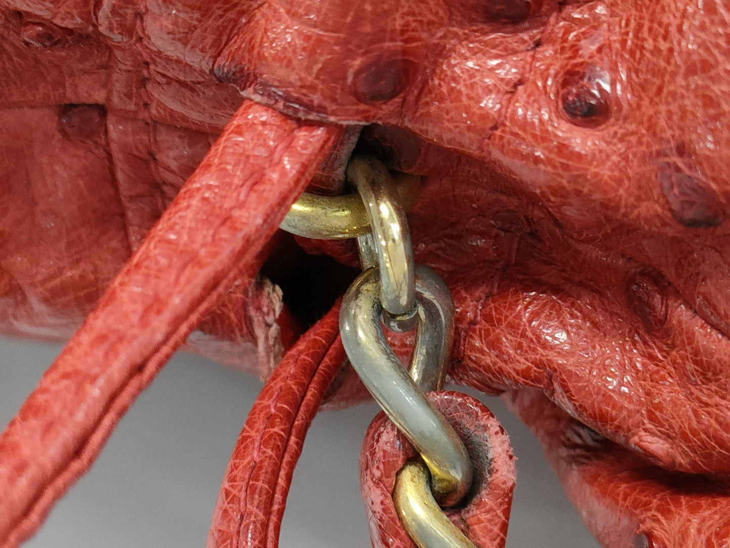 CHANEL Ostrich Drawstring Bag, Chain Shoulder Bag, 0 Series, with Seal