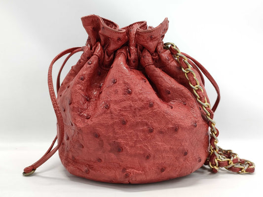CHANEL Ostrich Drawstring Bag, Chain Shoulder Bag, 0 Series, with Seal