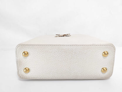 LOUIS VUITTON N85515 Capucines MINI Handbag in White with LV Logo and Python Leather