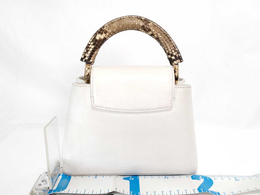 LOUIS VUITTON N85515 Capucines MINI Handbag in White with LV Logo and Python Leather