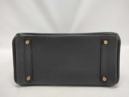 HERMES Birkin 30 Ardennes Black GP Hardware C Stamp 2 Keys Padlock Cloche Dust Bag Handbag