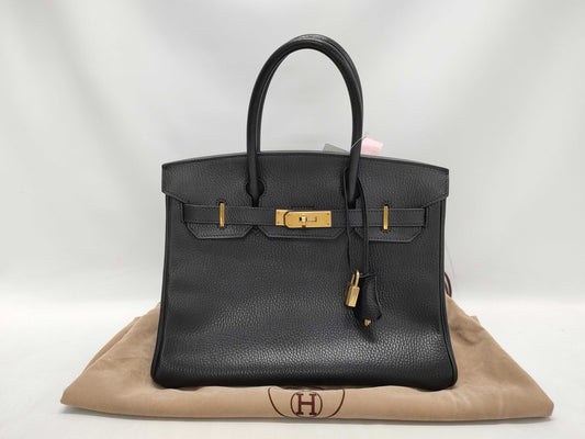 HERMES Birkin 30 Ardennes Black GP Hardware C Stamp 2 Keys Padlock Cloche Dust Bag Handbag