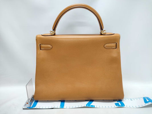 HERMES Kelly 32 Ardennes Natural Shoulder Bag with G Stamp and GP Hardware