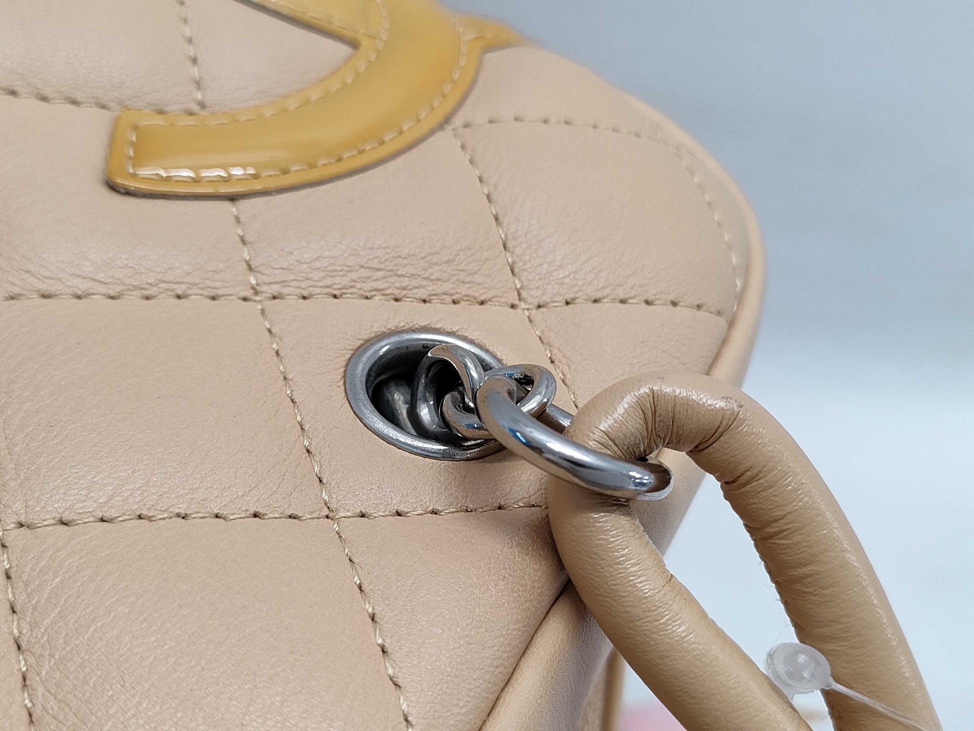 CHANEL Cambon Cambon Line Matelasse Mini Bowling Bag Beige Sticker and Card Included Tote Bag