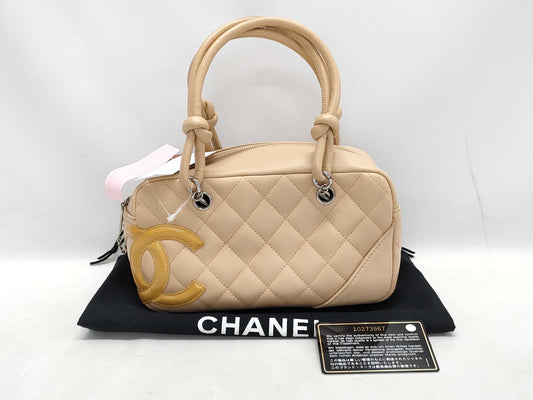 CHANEL Cambon Cambon Line Matelasse Mini Bowling Bag Beige Sticker and Card Included Tote Bag