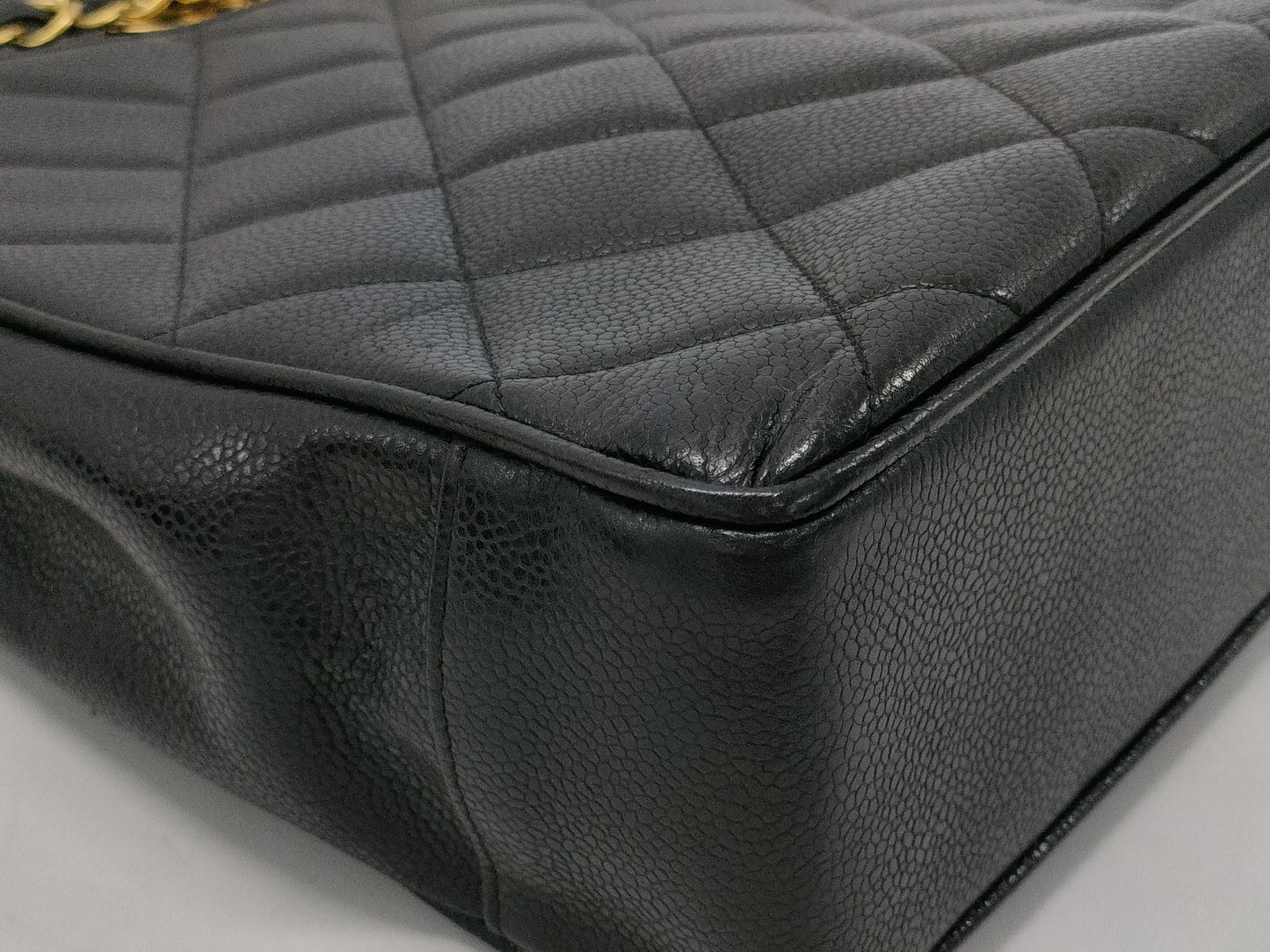 CHANEL CaviSkin Matelasse Large Coco Mark Double Chain Tote Black Shoulder Bag with Seal